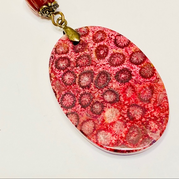 Agatized Coral Jade Rhodonite Necklace & Earrings - Picture 13 of 13